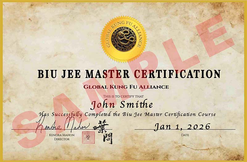 Official Biu Jee Master Certificate from Sifu Kendra Mahon