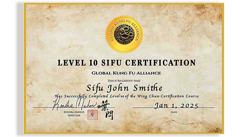 Level 10 Wing Chun Sifu Certificate