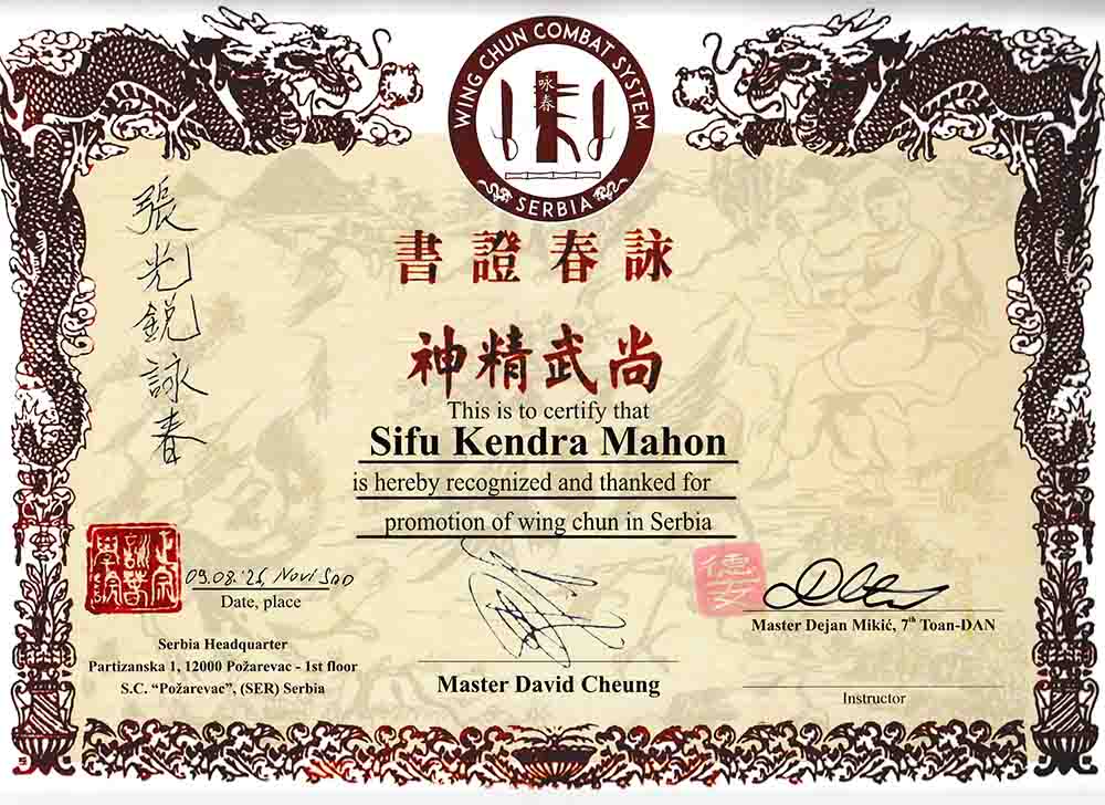 Wing Chun Ambassador Certificate