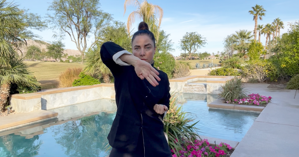 Sifu Kendra Mahon practicing Wing Chun solo training at home