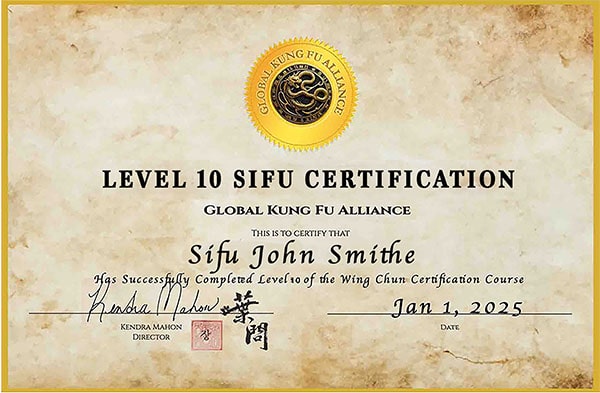 Wing Chun Level 10 Sifu Certificate
